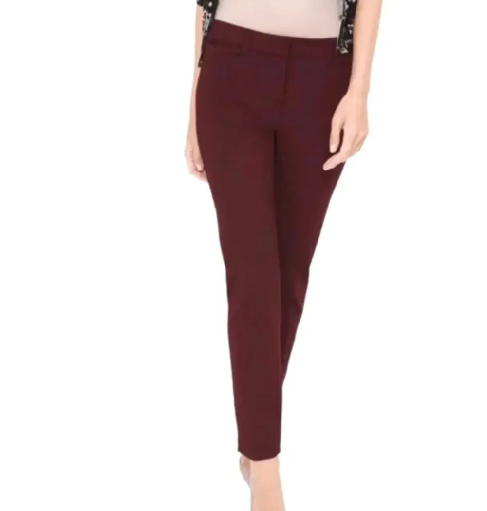White House Black Market WHBM Burgundy Ponte The Slim Ankle Pants
